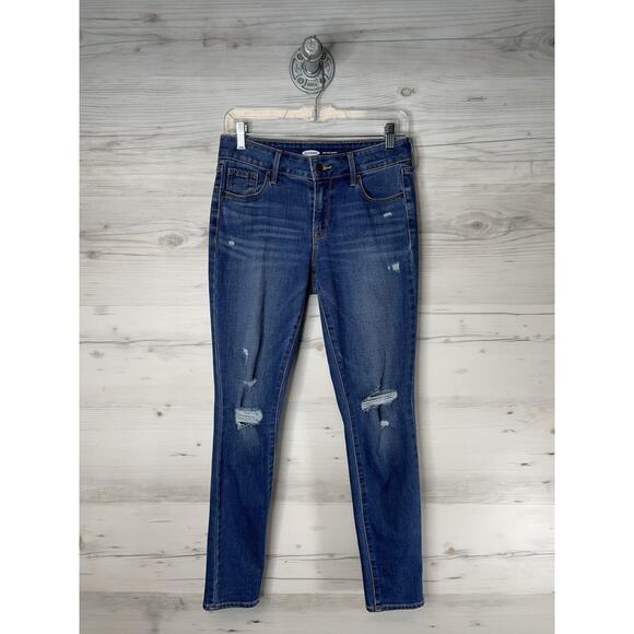 Old Navy Jeans Womens 2 Blue Pop Icon Skinny Dark Wash Distressed Stretch Denim - Picture 1 of 12